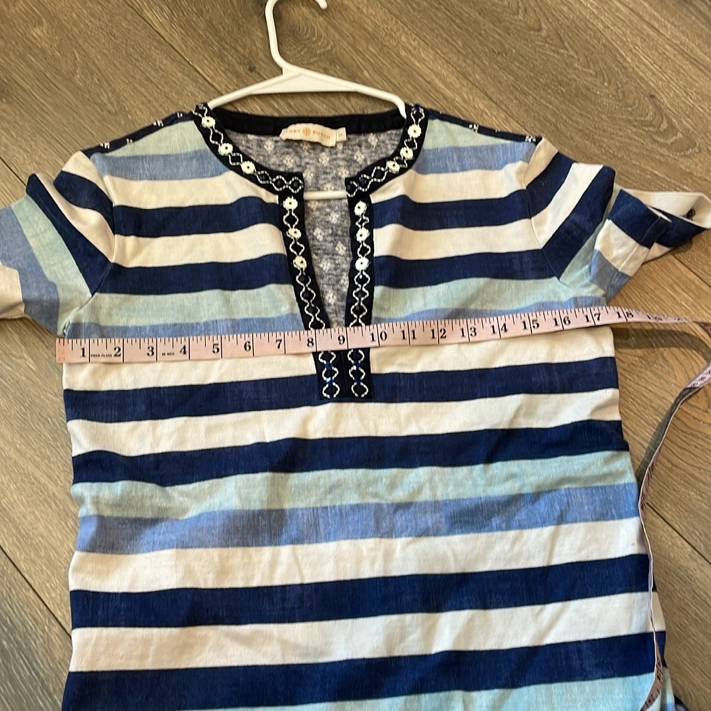 Tory Burch Striped Embroidered Linen Top - Picture 10 of 11